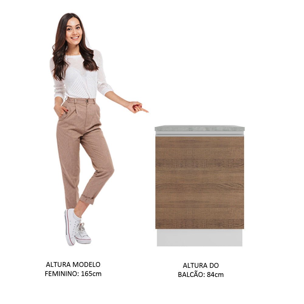 Mueble Inferior de Cocina Glamy Blanco y Marron 60x84cm con Mesón de Madera y sin Estufa con 2 Entrepaños - MUEBLES INFERIORES DE COCINA | Bylmo