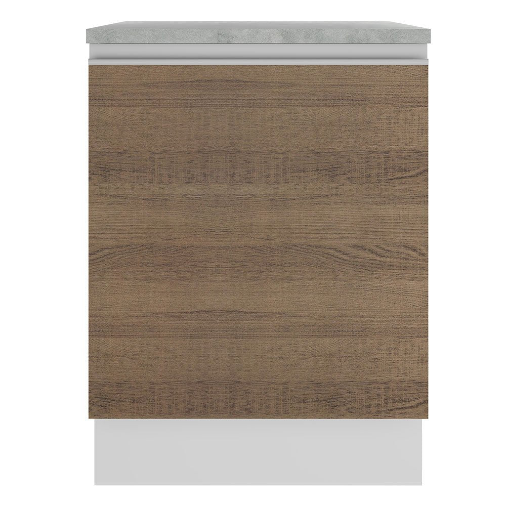 Mueble Inferior de Cocina Glamy Blanco y Marron 60x84cm con Mesón de Madera y sin Estufa con 2 Entrepaños - MUEBLES INFERIORES DE COCINA | Bylmo