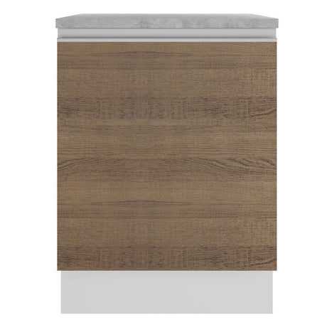 Mueble Inferior de Cocina Glamy Blanco y Marron 60x84cm con Mesón de Madera y sin Estufa con 2 Entrepaños - MUEBLES INFERIORES DE COCINA | Bylmo