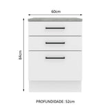 Mueble Inferior de Cocina Agata Blanco 60x84cm con Mesón de Madera y sin Estufa con 3 Cajones - MUEBLES INFERIORES DE COCINA | Bylmo