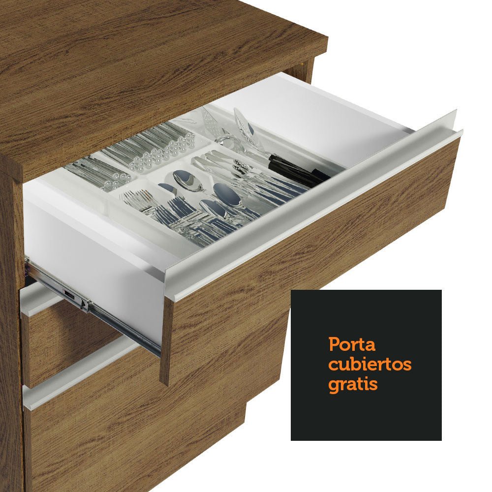 Mueble Inferior de Cocina Glamy Marron 60x84cm con Mesón de Madera y sin Estufa con 3 Cajones - MUEBLES INFERIORES DE COCINA | Bylmo
