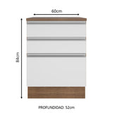Mueble Inferior de Cocina Glamy Marron y Blanco 60x84cm con Mesón de Madera y sin Estufa con 3 Cajones - MUEBLES INFERIORES DE COCINA | Bylmo