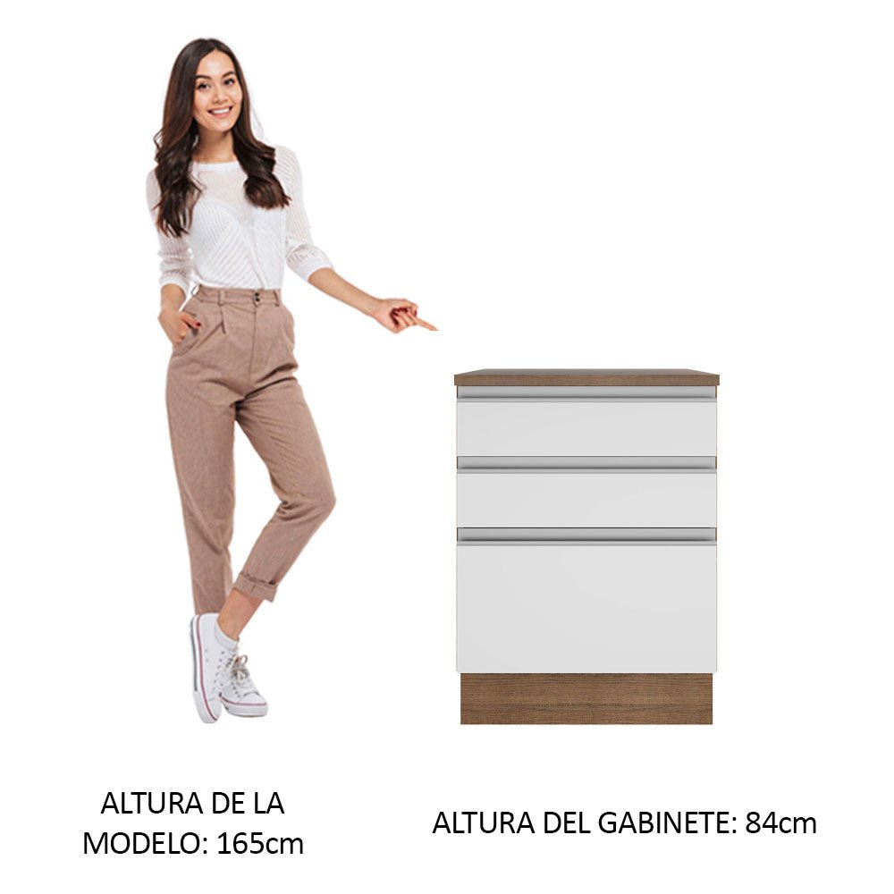 Mueble Inferior de Cocina Glamy Marron y Blanco 60x84cm con Mesón de Madera y sin Estufa con 3 Cajones - MUEBLES INFERIORES DE COCINA | Bylmo