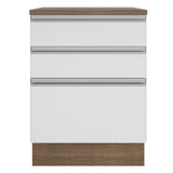 Mueble Inferior de Cocina Glamy Marron y Blanco 60x84cm con Mesón de Madera y sin Estufa con 3 Cajones - MUEBLES INFERIORES DE COCINA | Bylmo
