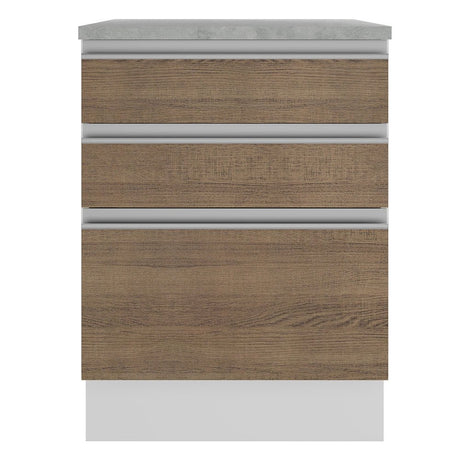 Mueble Inferior de Cocina Glamy Blanco y Marron 60x84cm con Mesón de Madera y sin Estufa con 3 Cajones - MUEBLES INFERIORES DE COCINA | Bylmo