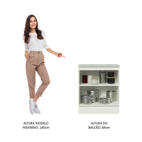 Mueble Inferior de Cocina Glamy Blanco 70x84cm con Mesón de Madera y sin Estufa con 2 Entrepaños - MUEBLES INFERIORES DE COCINA | Bylmo