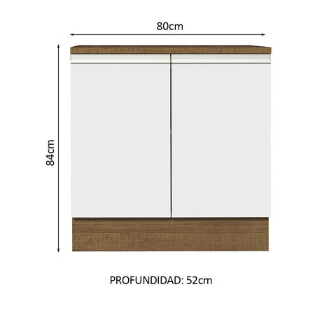 Mueble Inferior de Cocina Glamy Marron y Blanco 80x84cm con Mesón de Madera y sin Estufa con 2 Entrepaños - MUEBLES INFERIORES DE COCINA | Bylmo