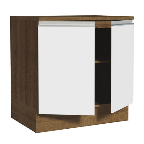 Mueble Inferior de Cocina Glamy Marron y Blanco 80x84cm con Mesón de Madera y sin Estufa con 2 Entrepaños - MUEBLES INFERIORES DE COCINA | Bylmo