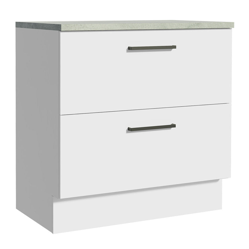 Mueble Inferior de Cocina Agata Blanco 80x84cm con Mesón de Madera y sin Estufa con 2 Cajones - MUEBLES INFERIORES DE COCINA | Bylmo