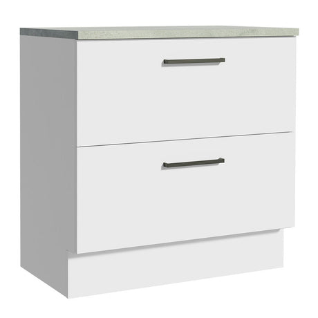 Mueble Inferior de Cocina Agata Blanco 80x84cm con Mesón de Madera y sin Estufa con 2 Cajones - MUEBLES INFERIORES DE COCINA | Bylmo