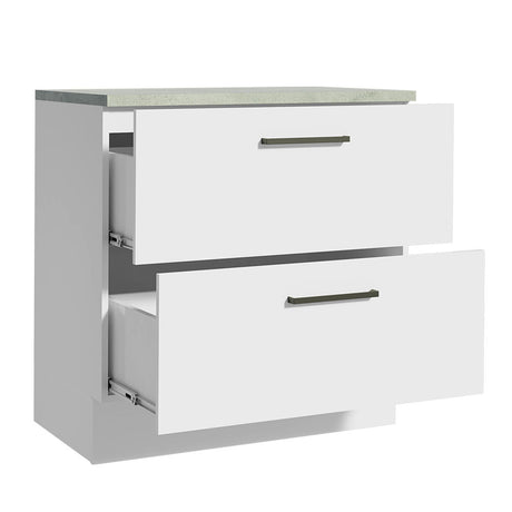 Mueble Inferior de Cocina Agata Blanco 80x84cm con Mesón de Madera y sin Estufa con 2 Cajones - MUEBLES INFERIORES DE COCINA | Bylmo