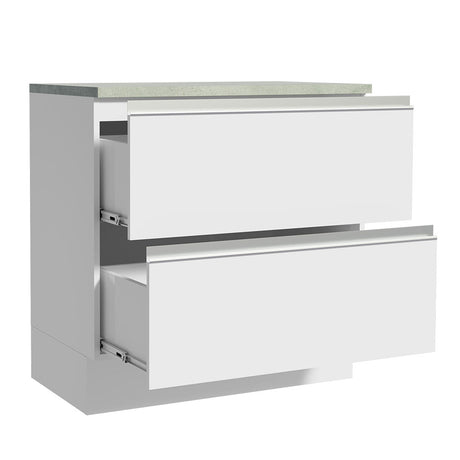 Mueble Inferior de Cocina Glamy Blanco 80x84cm con Mesón de Madera y sin Estufa con 2 Cajones - MUEBLES INFERIORES DE COCINA | Bylmo