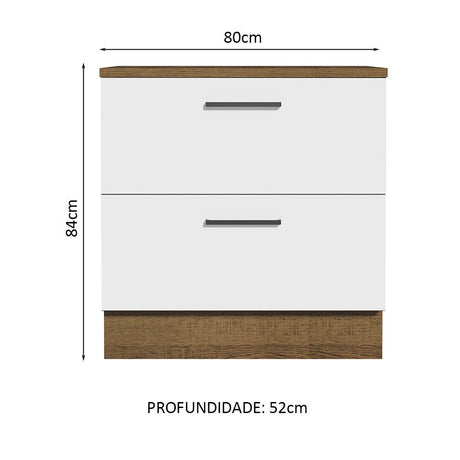 Mueble Inferior de Cocina Agata Marron y Blanco 80x84cm con Mesón de Madera y sin Estufa con 2 Cajones - MUEBLES INFERIORES DE COCINA | Bylmo