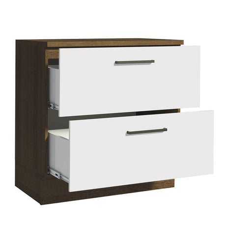 Mueble Inferior de Cocina Agata Marron y Blanco 80x84cm con Mesón de Madera y sin Estufa con 2 Cajones - MUEBLES INFERIORES DE COCINA | Bylmo