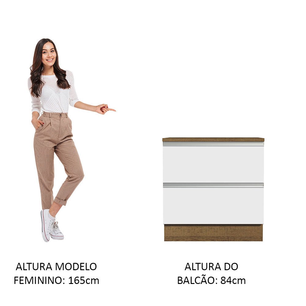 Mueble Inferior de Cocina Glamy Marron y Blanco 80x84cm con Mesón de Madera y sin Estufa con 2 Cajones - MUEBLES INFERIORES DE COCINA | Bylmo