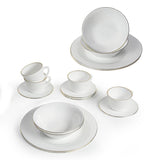 Juego de Vajillas de 16 Piezas Vitrocerámica Blanco y Dorado 24x2.5cm para Cuatro Puestos con Acabado Brillante - VAJILLA | Bylmo