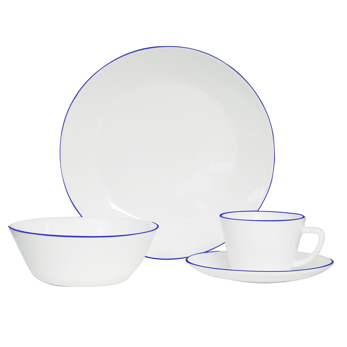 Juego de Vajillas de 16 Piezas Vitrocerámica Blanco y Azul 24x2.5cm para Cuatro Puestos con Acabado Brillante - VAJILLA | Bylmo