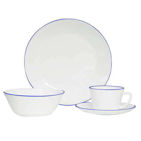 Juego de Vajillas de 16 Piezas Vitrocerámica Blanco y Azul 24x2.5cm para Cuatro Puestos con Acabado Brillante - VAJILLA | Bylmo