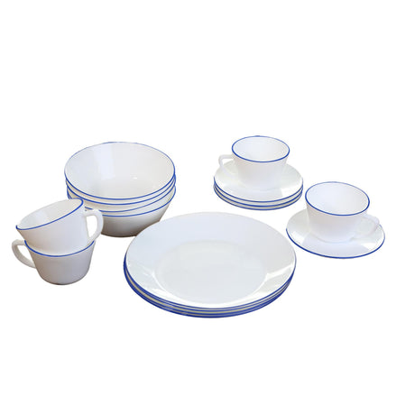 Juego de Vajillas de 16 Piezas Vitrocerámica Blanco y Azul 24x2.5cm para Cuatro Puestos con Acabado Brillante - VAJILLA | Bylmo