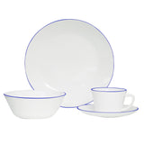Juego de Vajillas de 16 Piezas Vitrocerámica Blanco y Azul 24x2.5cm para Cuatro Puestos con Acabado Brillante - VAJILLA | Bylmo