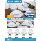 Juego de Vajillas de 16 Piezas Vitrocerámica Blanco y Azul 24x2.5cm para Cuatro Puestos con Acabado Brillante - VAJILLA | Bylmo