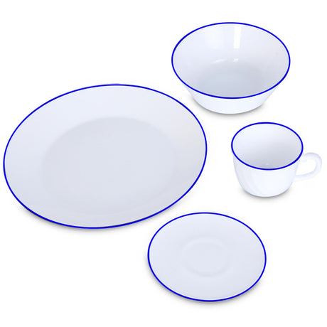 Juego de Vajillas de 16 Piezas Vitrocerámica Blanco y Azul 24x2.5cm para Cuatro Puestos con Acabado Brillante - VAJILLA | Bylmo