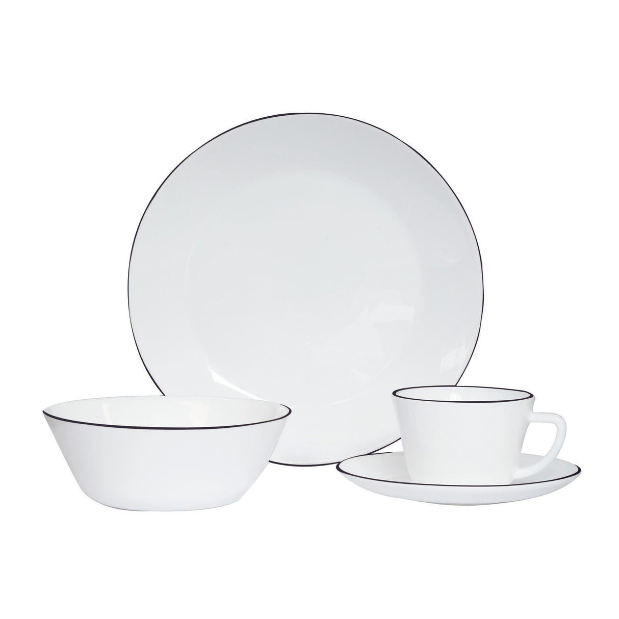 Juego de Vajillas de 16 Piezas Vitrocerámica Blanco y Negro 24x2.5cm para Cuatro Puestos con Acabado Brillante - VAJILLA | Bylmo