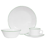 Juego de Vajillas de 16 Piezas Vitrocerámica Blanco y Verde 24x2.5cm para Cuatro Puestos con Acabado Brillante - VAJILLA | Bylmo