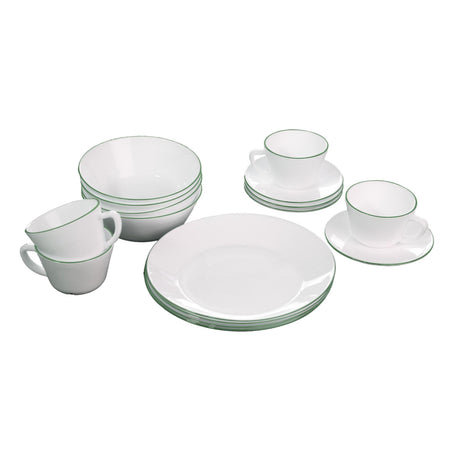 Juego de Vajillas de 16 Piezas Vitrocerámica Blanco y Verde 24x2.5cm para Cuatro Puestos con Acabado Brillante - VAJILLA | Bylmo