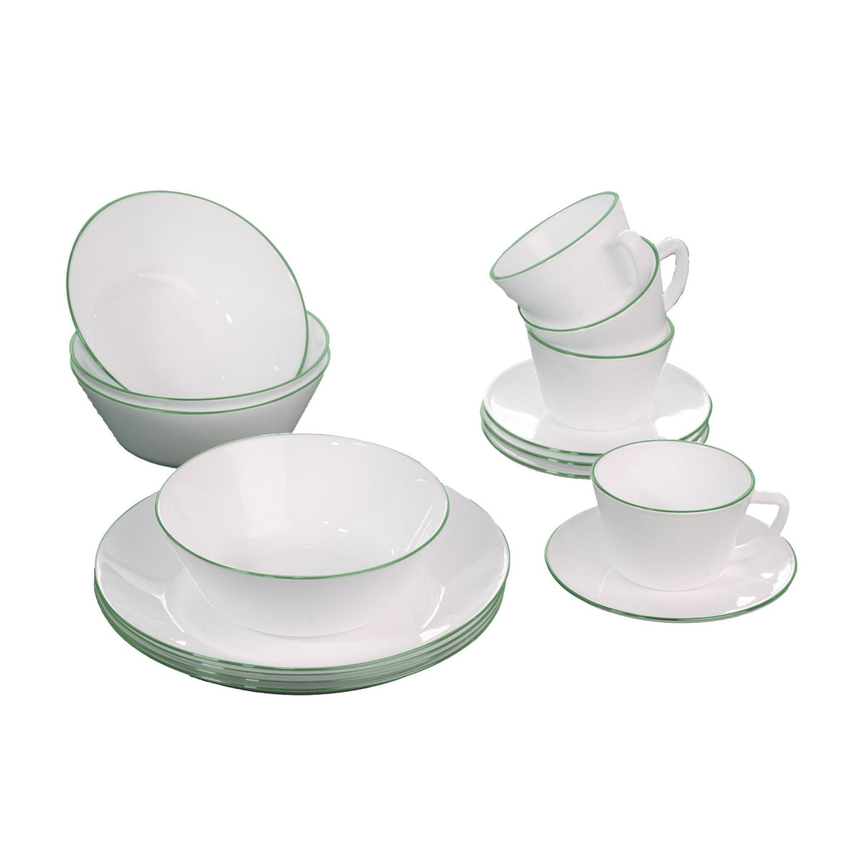 Juego de Vajillas de 16 Piezas Vitrocerámica Blanco y Verde 24x2.5cm para Cuatro Puestos con Acabado Brillante - VAJILLA | Bylmo