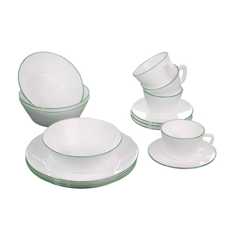 Juego de Vajillas de 16 Piezas Vitrocerámica Blanco y Verde 24x2.5cm para Cuatro Puestos con Acabado Brillante - VAJILLA | Bylmo