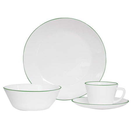 Juego de Vajillas de 16 Piezas Vitrocerámica Blanco y Verde 24x2.5cm para Cuatro Puestos con Acabado Brillante - VAJILLA | Bylmo