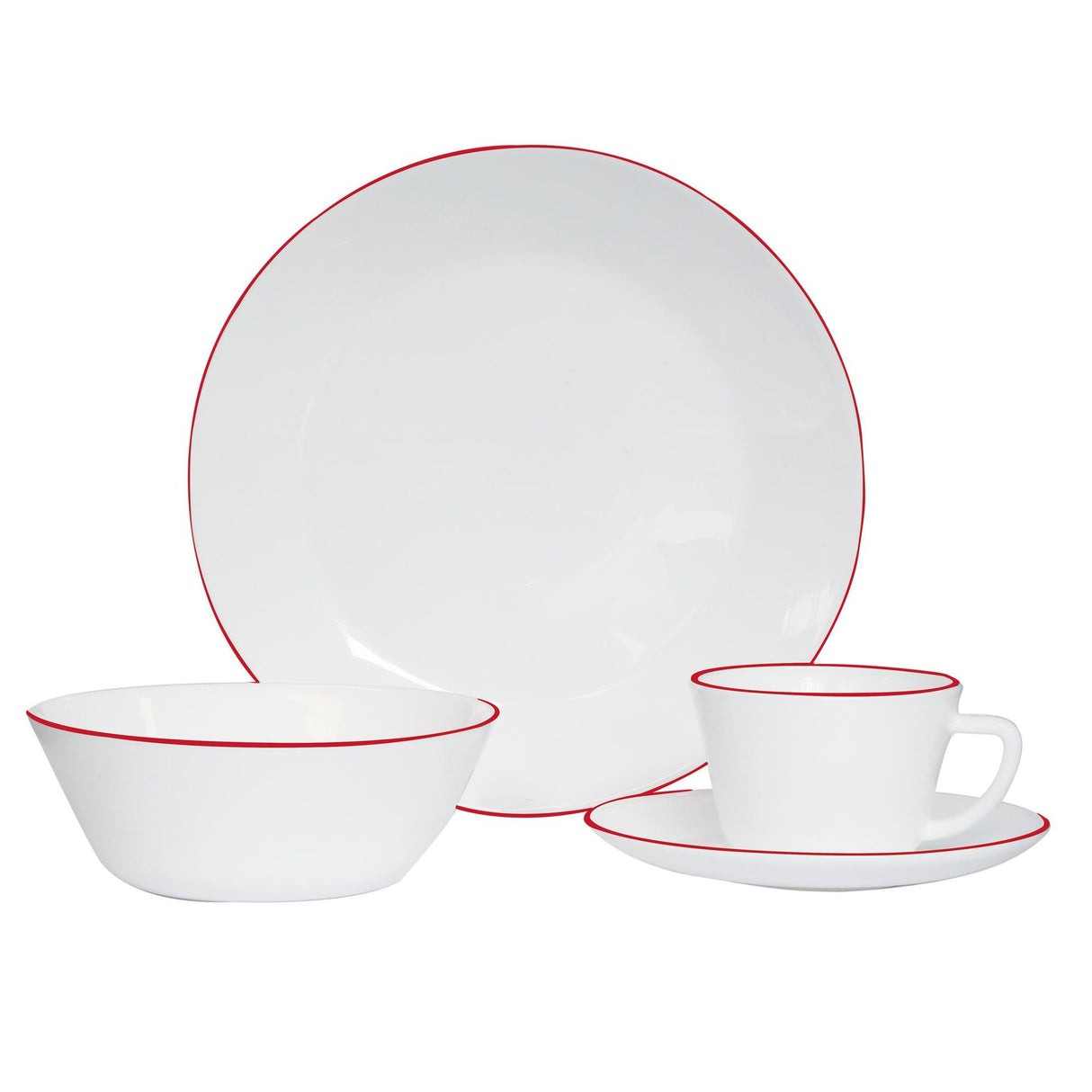 Juego de Vajillas de 16 Piezas Vitrocerámica Blanco y rojo 24x2.5cm para Cuatro Puestos con Acabado Brillante - VAJILLA | Bylmo
