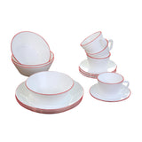 Juego de Vajillas de 16 Piezas Vitrocerámica Blanco y rojo 24x2.5cm para Cuatro Puestos con Acabado Brillante - VAJILLA | Bylmo
