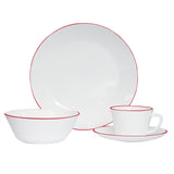 Juego de Vajillas de 16 Piezas Vitrocerámica Blanco y rojo 24x2.5cm para Cuatro Puestos con Acabado Brillante - VAJILLA | Bylmo