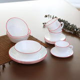 Juego de Vajillas de 16 Piezas Vitrocerámica Blanco y rojo 24x2.5cm para Cuatro Puestos con Acabado Brillante - VAJILLA | Bylmo