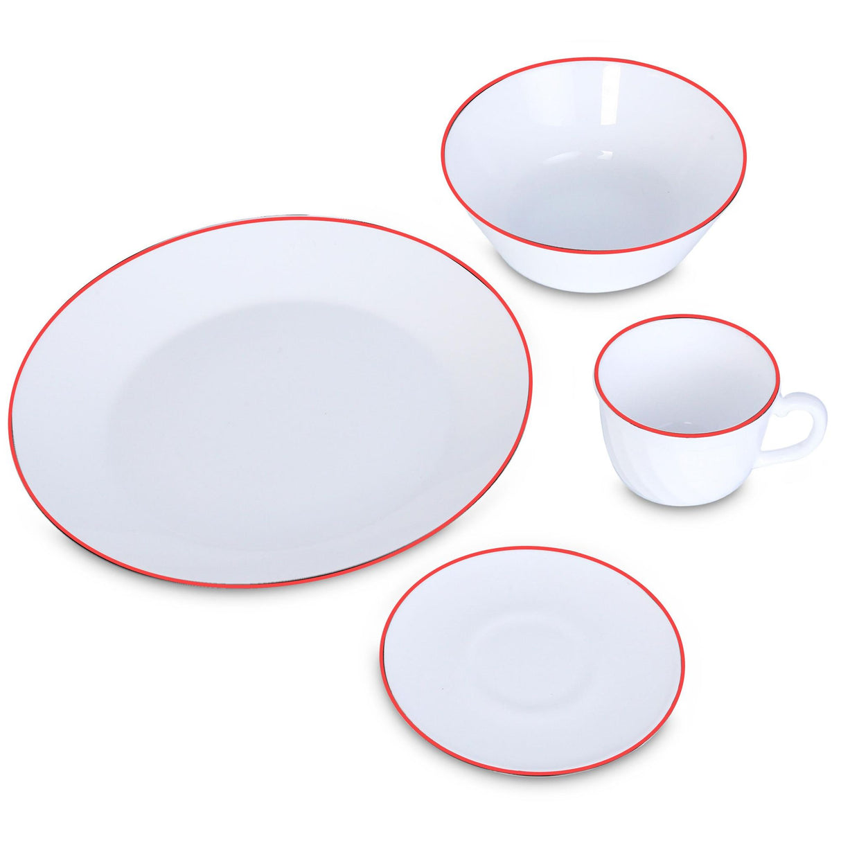 Juego de Vajillas de 16 Piezas Vitrocerámica Blanco y rojo 24x2.5cm para Cuatro Puestos con Acabado Brillante - VAJILLA | Bylmo