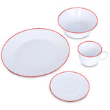 Juego de Vajillas de 16 Piezas Vitrocerámica Blanco y rojo 24x2.5cm para Cuatro Puestos con Acabado Brillante - VAJILLA | Bylmo