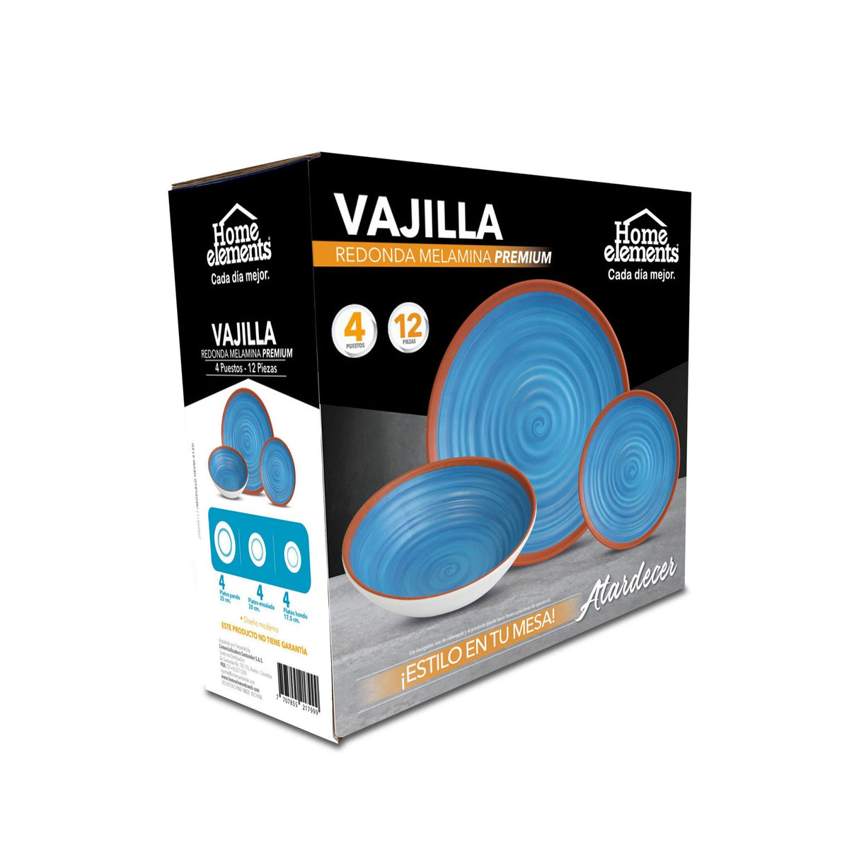 Juego de Vajillas de 12 Piezas Vitrocerámica Azul 25x2.5cm para Cuatro Puestos con Acabado Mate - VAJILLA | Bylmo