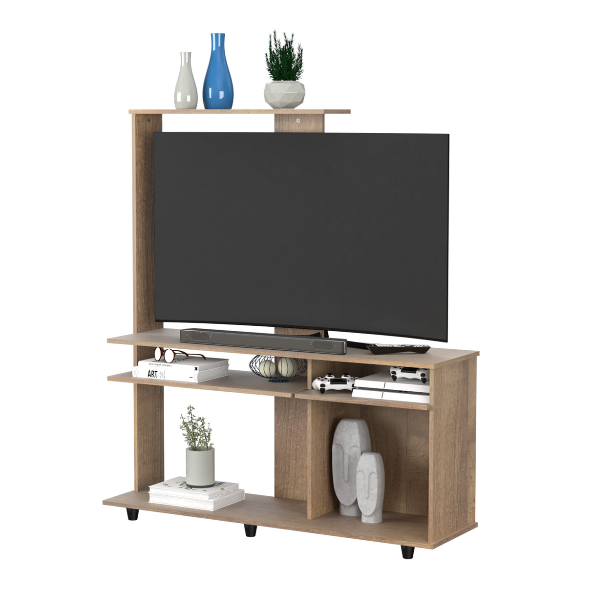 Centro de Entretenimiento Amaretto 130x146cm para TV Hasta 55 Pulgadas con Ranuras para Cables y con Cinco Compartimientos - MUEBLES DE TV | Bylmo