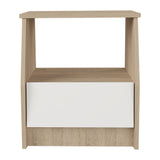 Mesa de Noche Arena y Blanco 45x50cm con Dos Entrepaños y con Patas - MESAS DE NOCHE | Bylmo