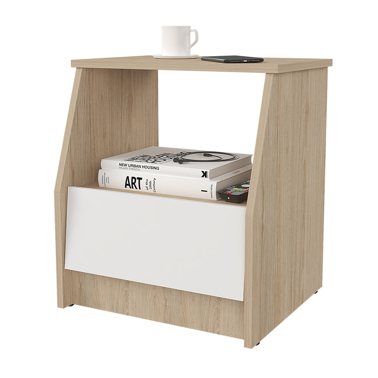 Mesa de Noche Arena y Blanco 45x50cm con Dos Entrepaños y con Patas - MESAS DE NOCHE | Bylmo