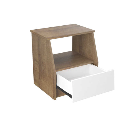 Mesa de Noche Arena y Blanco 45x50cm con Dos Entrepaños y con Patas - MESAS DE NOCHE | Bylmo