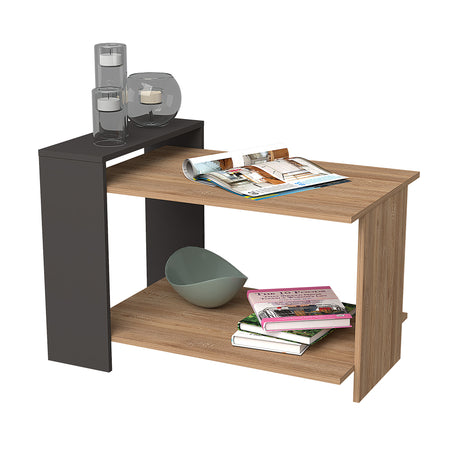 Mesa de Centro Amaretto y Plomo 66x45cm con Compartimientos - MESAS DE CENTRO | Bylmo