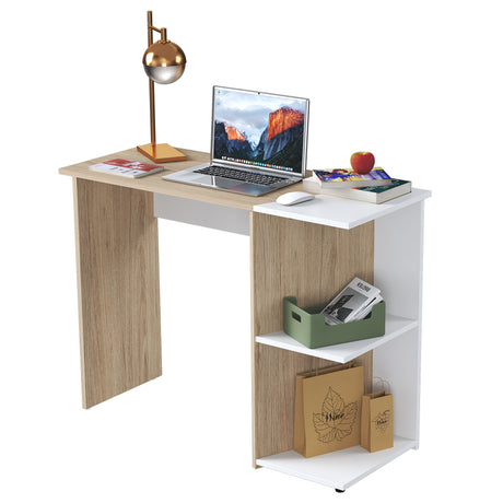 Escritorio Arena y Blanco 100x75cm con Organizador de Libros y un Entrepaño - ESCRITORIOS | Bylmo