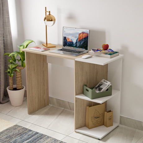 Escritorio Arena y Blanco 100x75cm con Organizador de Libros y un Entrepaño - ESCRITORIOS | Bylmo