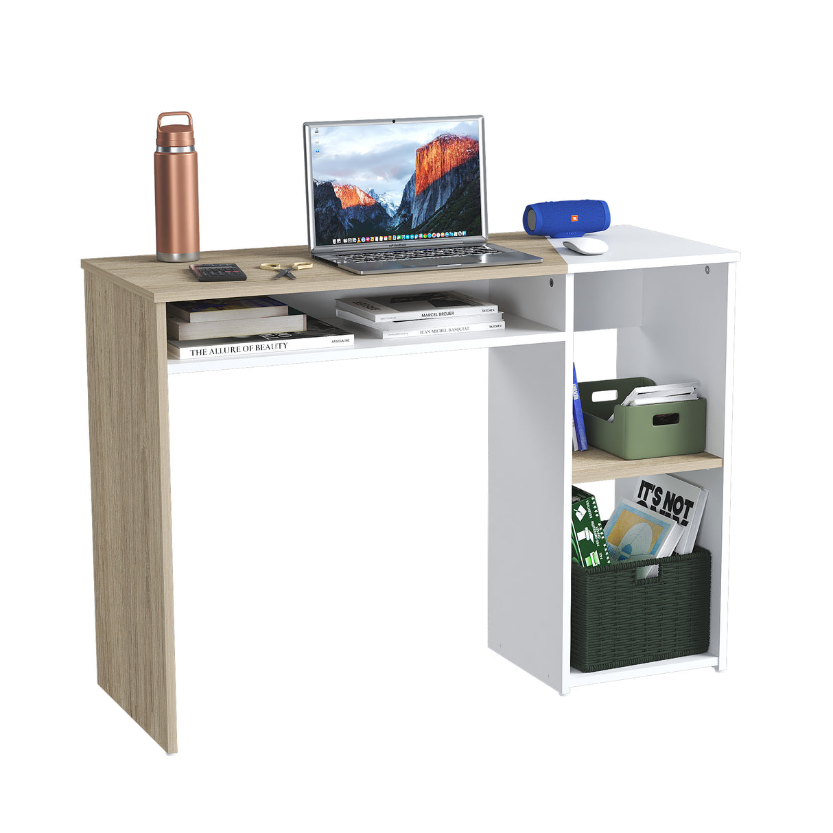 Escritorio Arena y Blanco 100x75cm con Organizador de Libros - ESCRITORIOS | Bylmo