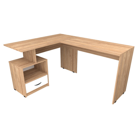 Estación de Trabajo Amaretto y Blanco 150x75cm con Organizador de Libros - ESCRITORIOS | Bylmo