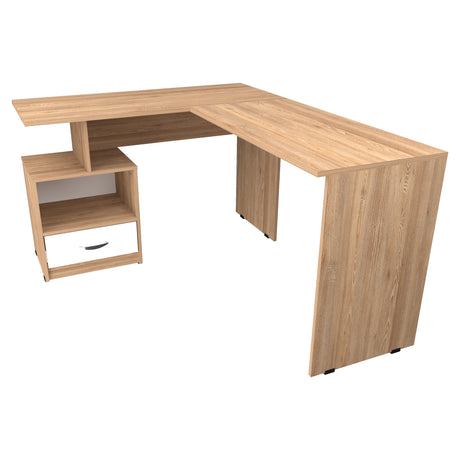 Estación de Trabajo Amaretto y Blanco 150x75cm con Organizador de Libros - ESCRITORIOS | Bylmo