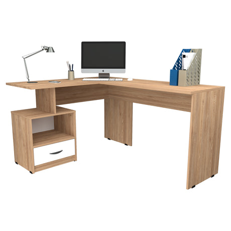 Estación de Trabajo Amaretto y Blanco 150x75cm con Organizador de Libros - ESCRITORIOS | Bylmo